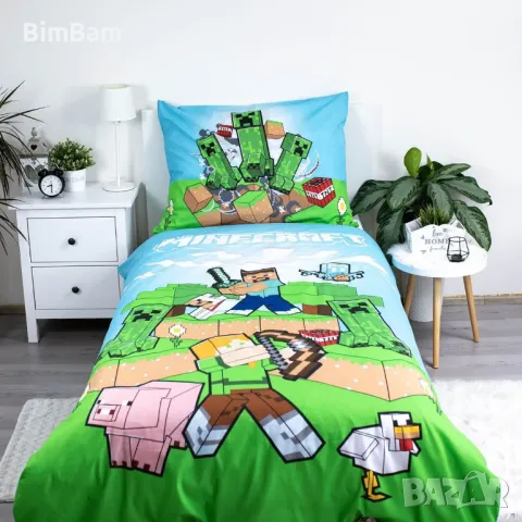 Оригинален детски спален комплект двулицев MINECRAFT / 100% памук, снимка 6 - Спално бельо и завивки - 49386923