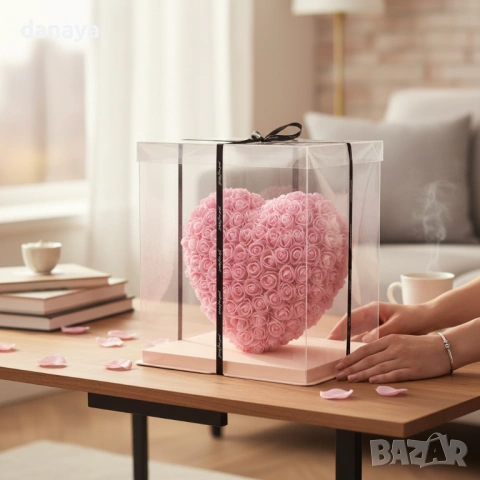 6383 Сърце от рози в подаръчна кутия, 27 см, снимка 3 - Декорация за дома - 53280771