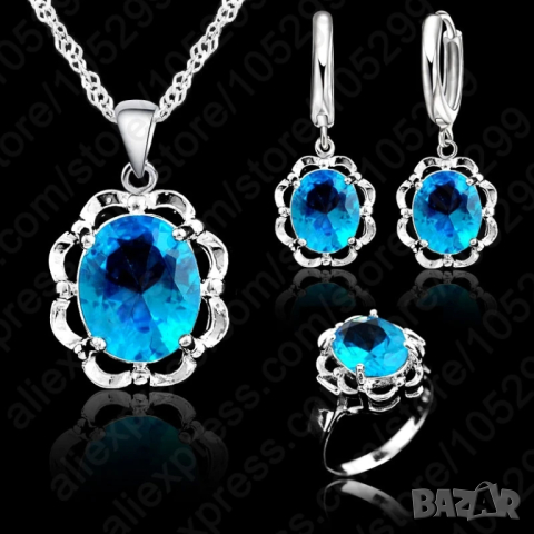 Комплект обици, колие и пръстен, снимка 4 - Бижутерийни комплекти - 44887923