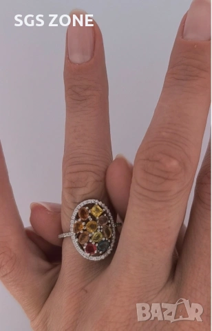 СРЕБЪРЕН ПРЪСТЕН С МНОГОЦВЕТЕН ТУРМАЛИН, снимка 8 - Пръстени - 52392939