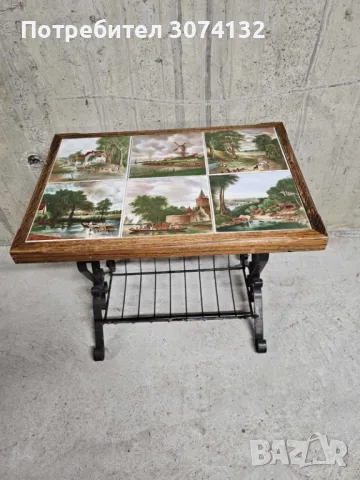 Помощна масичка от ковано желязо и плочки в ретро стил, снимка 3 - Маси - 47382810