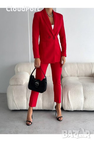Дамски костюм с панталон и сако, Vitalite, червен, 36-38-40-42-44-46
