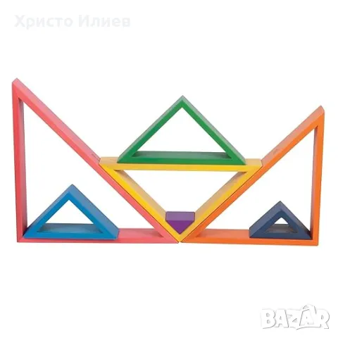 Дървен конструктор Пъзел Цветни триъгълници за подреждане Монтесори, снимка 11 - Образователни игри - 47592669