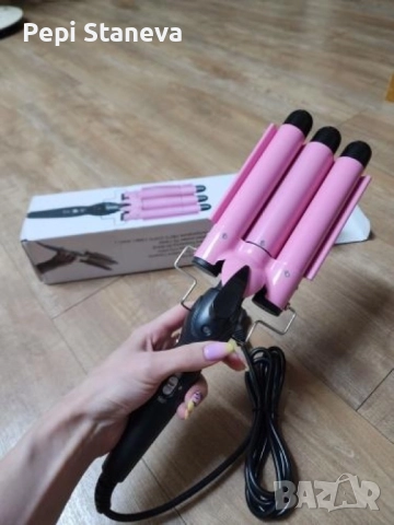 Тройна ретро преса за къдрене на косата. Цвета е според наличноста на слада. Розова или златиста, снимка 5 - Други - 51832294