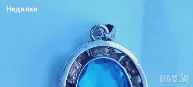 Стара сребърна брошка със син топаз, снимка 3 - Антикварни и старинни предмети - 43735463