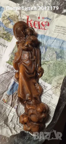 46 см ВОСЪЧНА фигура на Мадона с младенеца икона за стена 