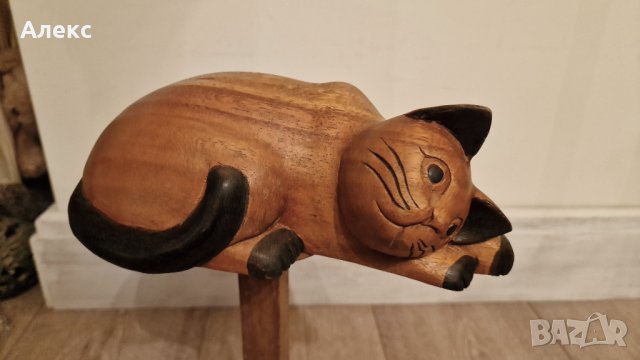 Колекционерска масивна дървена котка, 1980г, снимка 8 - Антикварни и старинни предмети - 43291091