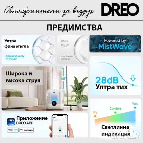 Ултразвуков овлажнител за въздух DREO 420S*Гаранция 2 години, снимка 8 - Овлажнители и пречистватели за въздух - 52776086