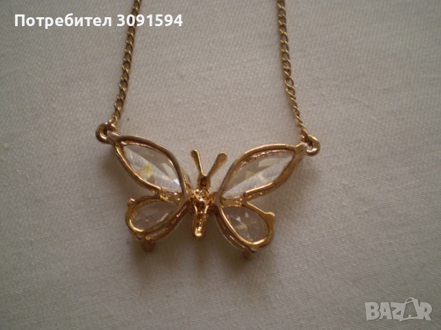  Колие Медальон пеперуда шлифован кристал, снимка 4 - Колиета, медальони, синджири - 36525363