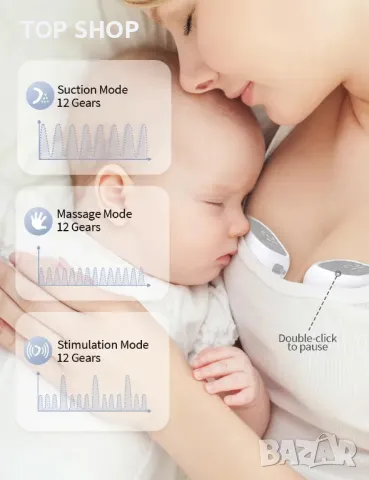 Електрическа преносима помпа за кърма Haokoo, 12 нива, 3 режима с фланец 21/24 mm, сива, снимка 3 - Помпи за кърма - 49566654