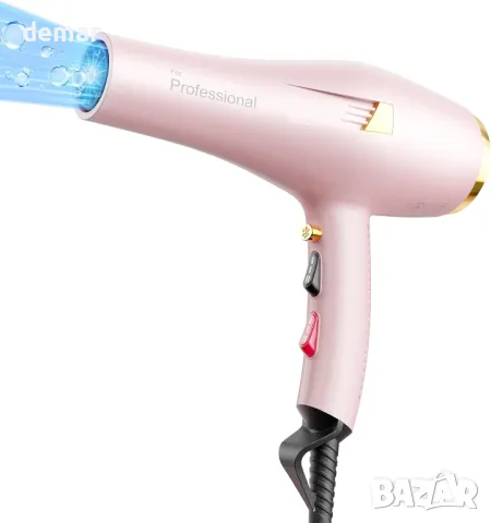 Професионален сешоар с йонна струя, дифузер и концентратор, 2 скорости и 3 степени, розов