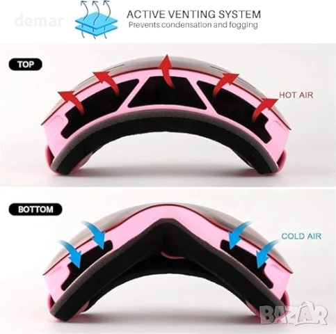 Очила за ски и сноуборд - UV защита, против замъгляване - OTG, розова рамка - светлорозови лещи, снимка 4 - Зимни спортове - 52444025