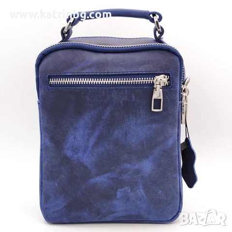 Мъжка чанта през рамо от висококачествена естествена кожа – тъмно синя Код на продукта:K-034, снимка 2 - Чанти - 51139703