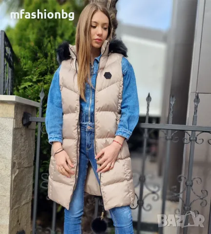 Дамски, дълъг елек с качулка City Angels от S до 5XL, снимка 7 - Елеци - 47647556