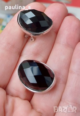 Масивни сребърни обеци с Черен шпинел с 3 маркировки проба 925 , снимка 8 - Обеци - 32905941
