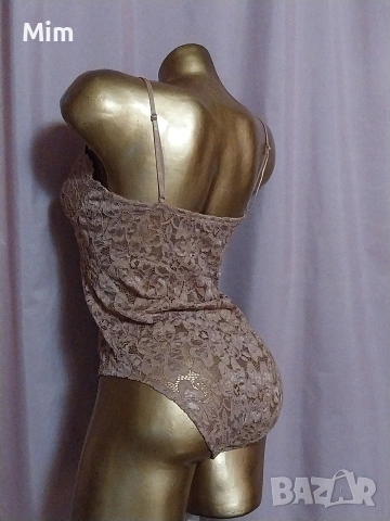 ZARA L Дантелено боди в цвят пепел от рози, снимка 3 - Корсети, бюстиета, топове - 53503184