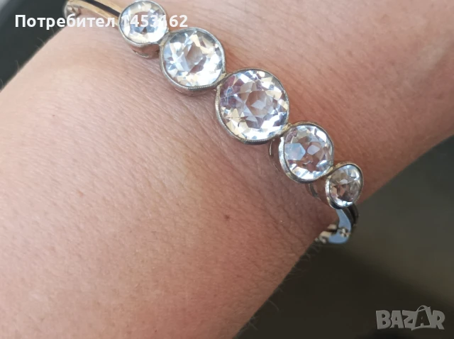 Руска сребърна гривна с позлата и планински кристали , снимка 2 - Гривни - 51242733