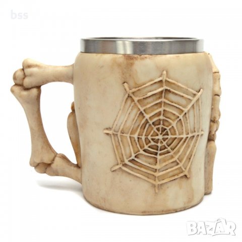 Код 95617 Стилна чаша от полирезин и метал - релефен череп "ни видял", снимка 2 - Чаши - 37043949