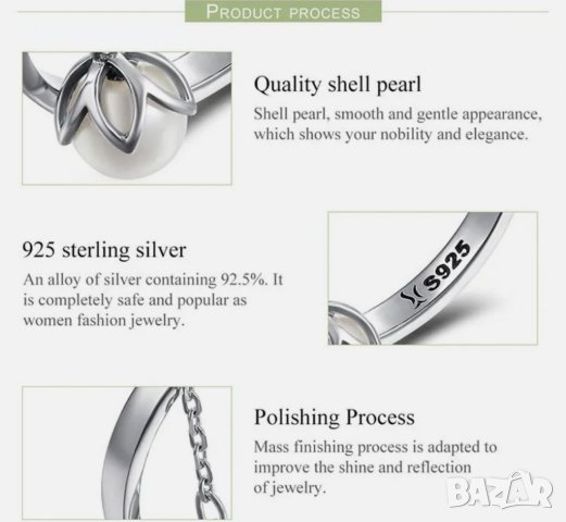 VOROCO 925 сребърен пръстен с перла, снимка 6 - Пръстени - 37355110