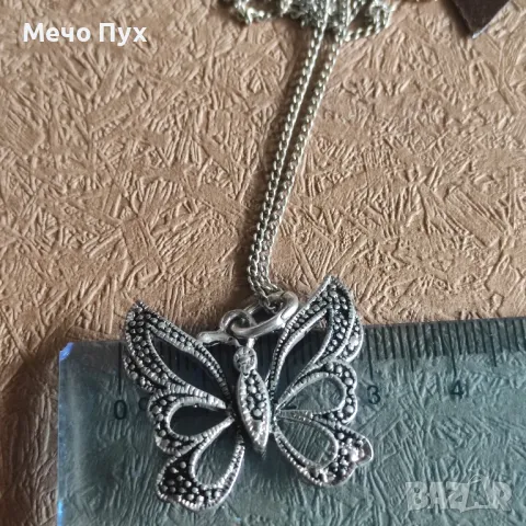 Сребърен синджир с висулка Пеперуда (318), снимка 4 - Колиета, медальони, синджири - 48835678