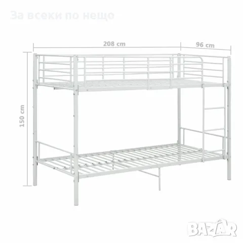 Двуетажно легло, бяло, метал, 90x200 см, снимка 6 - Спални и легла - 47359360