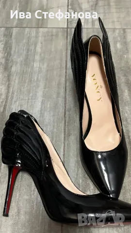 Yoncy нови секси черни кожени елегантни обувки висок ток номер 39