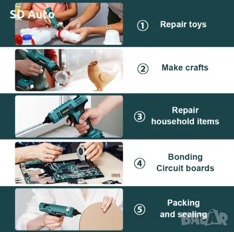 Пистолет за топъл силикон GISAM с 2 батерии, снимка 5 - Други инструменти - 48480297