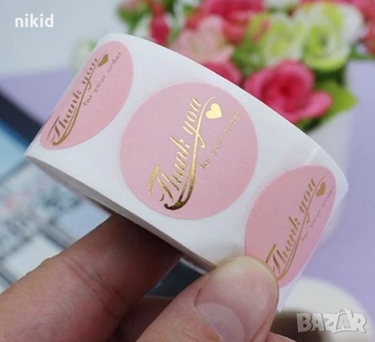 100 бр Thank You бял розов златен надпис самозалепващи лепенки стикери за ръчна изработка за подарък, снимка 4 - Други - 33140933