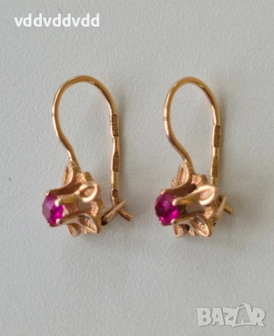 СССР златни обеци 14 карата, снимка 3 - Обеци - 52120428