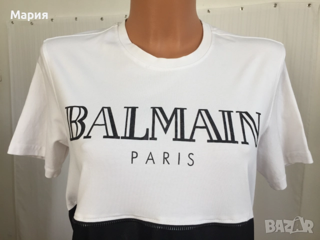 Л / ХЛ Оригинална Balmain Дамска Туника Тениска Бяла Черна Еластичен памук, снимка 10 - Тениски - 51546827