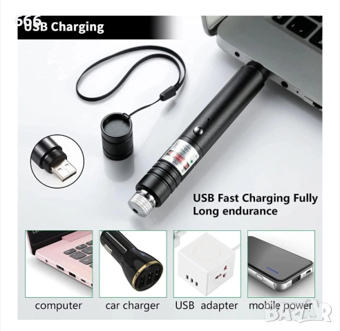 Многофункционална лазерна показалка,разстояние до 3000 м през нощта, зелен лазер., снимка 4 - Друга електроника - 51896128