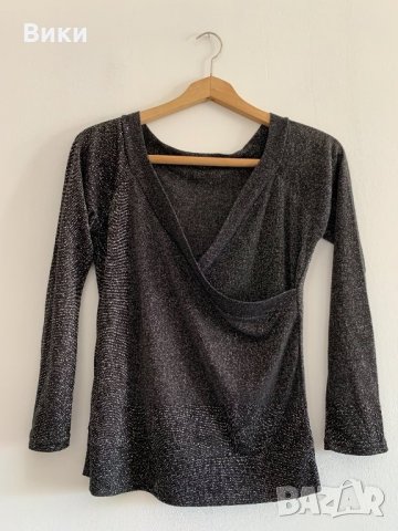 Черна блуза със сребърно, снимка 3 - Блузи с дълъг ръкав и пуловери - 26335060