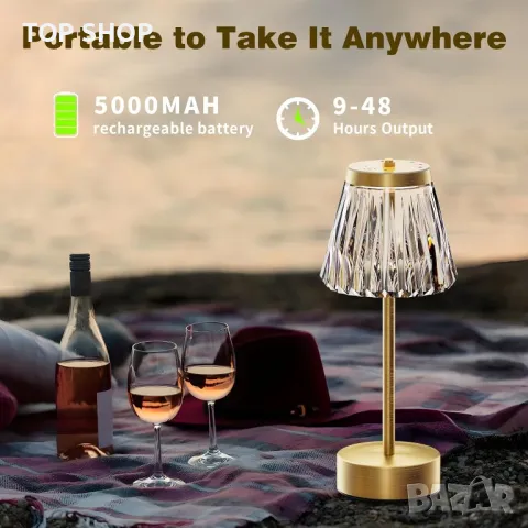 Beehero Настолна нощна лампа акумулаторна кристална с 5 RGB цвята, снимка 7 - Лед осветление - 49566522