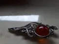 Сребърна брошка с естествен кехлибар, снимка 3