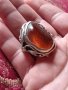 Авторски стар зашеметяващ сребърен пръстен с  натурален кехлибар, снимка 7