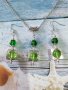 прекрасен комплект бижута със смарагдово зелено и лазурно зелено в красиви орнаменти с цвят сребро, снимка 1