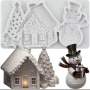 Снежен човек къща елха с подаръци коледен зимен силиконов молд форма фондан шоколад декор, снимка 1