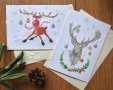 Ръчно рисувани коледни картички с еленчета, снимка 1 - Коледни подаръци - 27107785