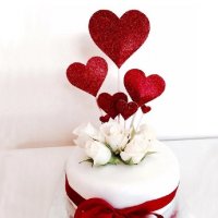 7 червени сърца брокатен картон топери украса за торта Свети Валентин и др.