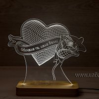 3Д лед лампа със сърце и роза Подарък за 8 - ми Март, снимка 1 - Настолни лампи - 35314328