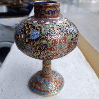 Клоазоне cloisonne клетъчен емайл бронз ваза амфора, снимка 1 - Антикварни и старинни предмети - 44844875