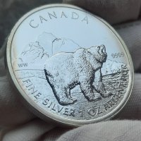 Инвестиционна сребърна монета 1 унция 5 Dollars - Elizabeth II Grizzly Bear, снимка 3 - Нумизматика и бонистика - 43229330