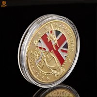 Позлатена британска монета от Първата световна война, снимка 3 - Нумизматика и бонистика - 32327500