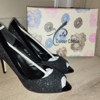 Дамски бляскави черни токчета, снимка 1 - Дамски обувки на ток - 43690597