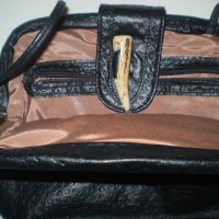 Ретро кожена чанта закопчалка кост и единична  дръжка черен  цвят   естествена кожа, снимка 4 - Чанти - 37367474