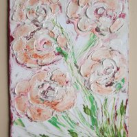 Красива Картина масло, фазер,цветя, подпис Ананиев,26х18см., снимка 1 - Картини - 38002031