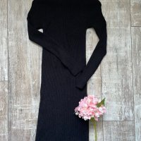 Черна класическа нова елегантна ежедневна еластична рокля рипс рипсена, снимка 6 - Рокли - 43379453