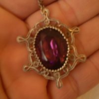 Арт Деко  посребрен медальон филигран лилав кристал  , снимка 5 - Други ценни предмети - 33105723