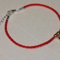 Дамска гривна червен шнур и сребърно сърце със покритие от розово злато, снимка 6 - Гривни - 28244551