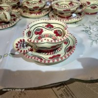 Италиански ръчно рисуван керамичен сервиз за кафе S.C.O Orvieto Italy. Интересен разчупен дизайн., снимка 14 - Антикварни и старинни предмети - 34663467